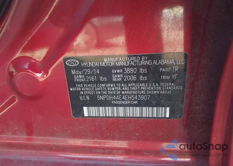 2014 Hyundai Elantra Se из США, поврежденный, VIN 5NPDH4AE4EH543907